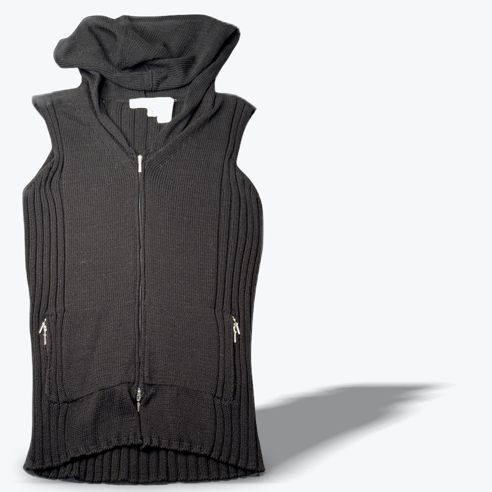 Maria Di Ripabianca Hooded Knit Vest Sleeveless Full Zip Sweater Made in Italy 8